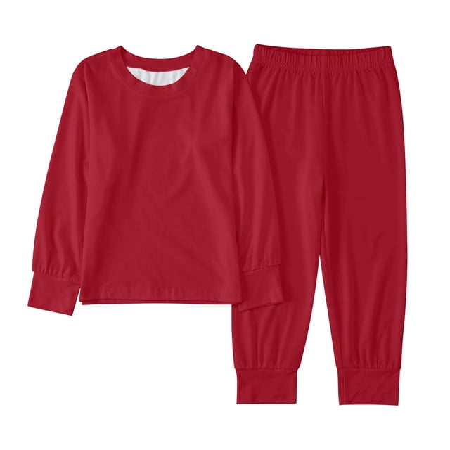Spring Outfits Girls Children Solid Color Pajamas New Set Home Clothes Sleepwear Set Little Girls Clothes Red 2 Years-3 Years