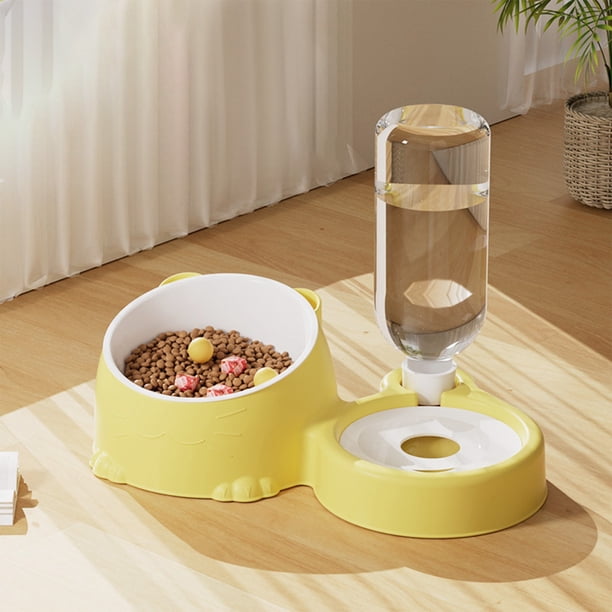 Juego de tazones de plástico para mascotas | Dispensador automático de agua y alimentos | Base antideslizante de alta resistencia | Alimentación de doble partición | Cerámica y plástico | Bebedero