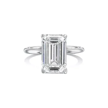 3CT Emerald-Cut Lab Created Solitaire Engagement Ring 14K White Gold Plated