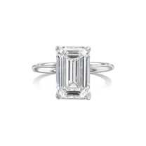 3CT Emerald-Cut Lab Created Moissanite Solitaire Engagement Ring 14K White Gold Plated