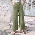 thumbnail image 6 of Fitness Clothing Women's Linen Blend Wide Leg Pants Elastic Drawstring Waist Casual Summer Beach Pants with Pocket Green S, 6 of 6