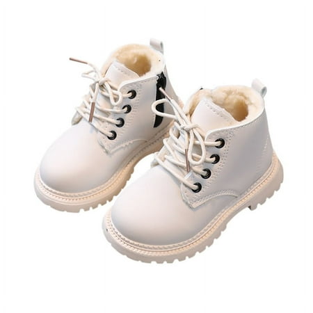 

Boys Girls Autumn Winter Leather Boots Fashion British Style Handsome Casual All-Match Comfortable Simple Side Zipper Design Plus Velvet Warmth Non-Slip Short Boots
