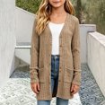 thumbnail image 2 of Girls V Neck Vertical Rib Knit Long Cardigan, Button Front Long Sleeve Sweater Coat with Pockets, Soft Stretchy Outerwear Khaki 120(120), 2 of 5