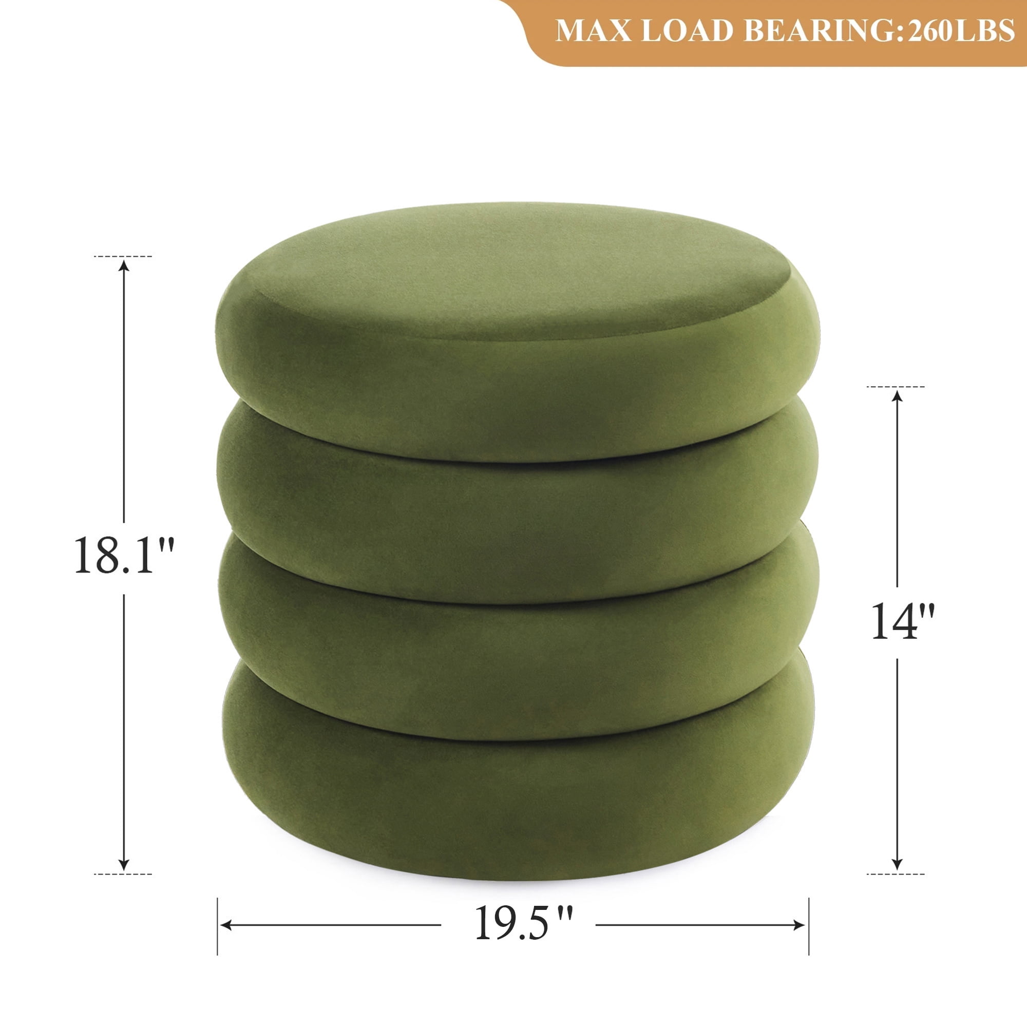 Zesthouse 19.5" Wide Round Storage Ottoman, Velvet Tufted Ottoman Footstool for Living Room Bedroom, Green