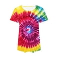 thumbnail image 4 of jtjvou Women's Business Work Blouse Going out Tops for Teen Tie Dye Print Tops Trendy Fashion Lady Crewneck Blouse Plus Size Short Sleeve Pullover Summer Multicolor,L, 4 of 6
