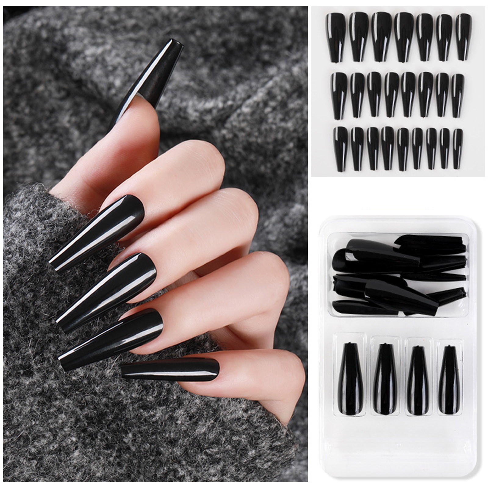 24pcs Long Fake Nails Full Cover False Nail Coffin Tips Ballerina Art ...