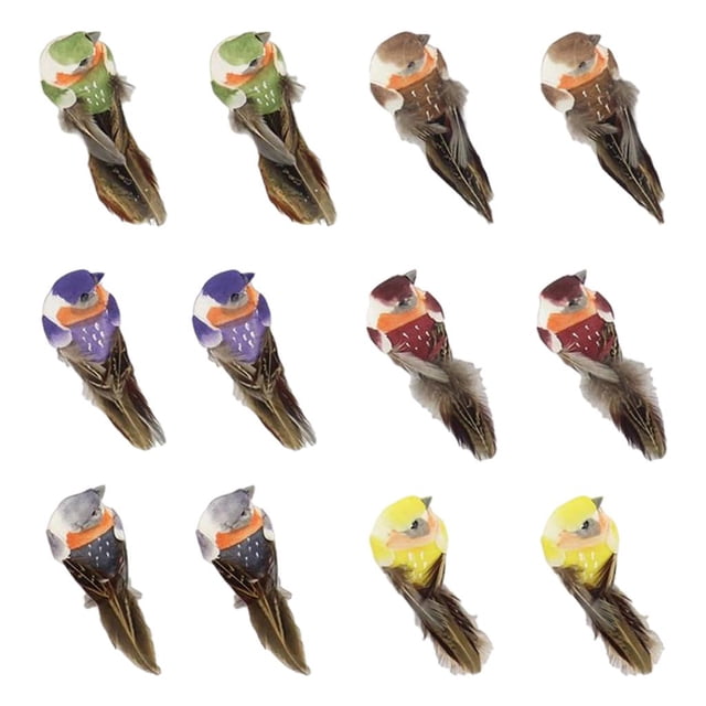 12 pájaros artificiales de plumas de burbujas para decoración de árbol de Navidad en Sora Woodland Garra