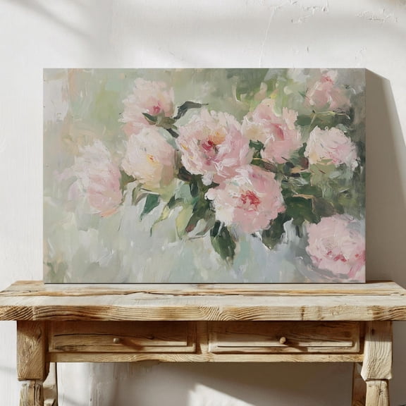 Velto Pink Peony Canvas Art Vintage Floral Illustration Romantic Botanical Shabby Chic Inspired Wall Decor, SIZE 8x10 INCLUDE Pine Wood Frame 1.25-Inch