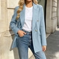 thumbnail image 4 of Aimik Tweed Blazers for Women Long Sleeve Double Breasted Blazer Notched Lapel Suit Jacket with Pockets,Light Blue,S, 4 of 5