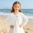 thumbnail image 6 of Dlentnea Girls Cardigan Sweater Kids Knit Cover up Button Tops Hollow out Long Sleeve Cardigans Clothes, 6 of 8