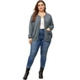 thumbnail image 3 of DARING DIVA Women's Plus Size Button Down Crew Neck Cardigan Sweater 1X Gray, 3 of 6
