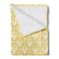 thumbnail image 2 of Yellow and White Soft Flannel Fleece Blanket, Rounded Floral Motifs Overlapping Pattern 20s 30s Bohemian Simple, Cozy Plush for Indoor and Outdoor Use, 60" x 80", Earth Yellow White, by Ambesonne, 2 of 5