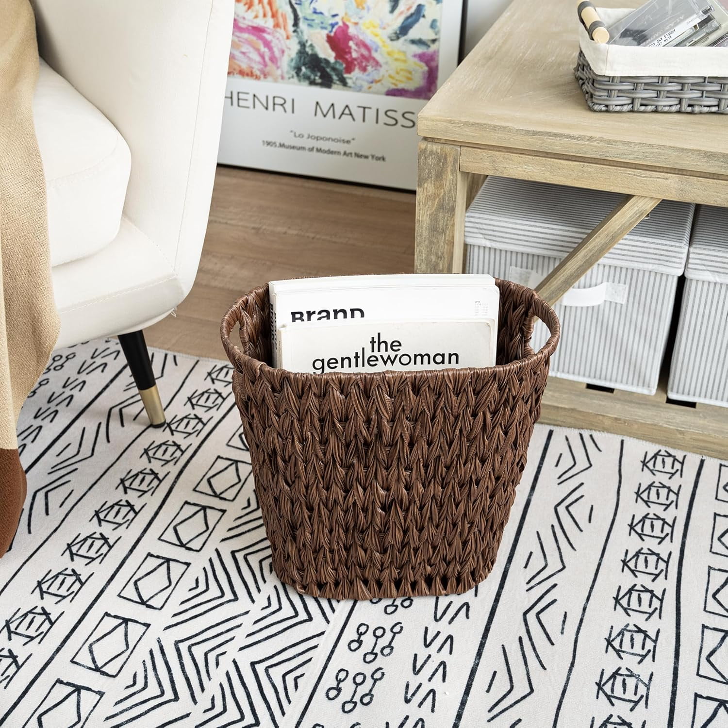 GRANNY SAYS Wicker Trash Can, Waterproof Bathroom Waste Basket, Handwoven Decorative Garbage Can, 19 Liters,/5 Gallons, Brown