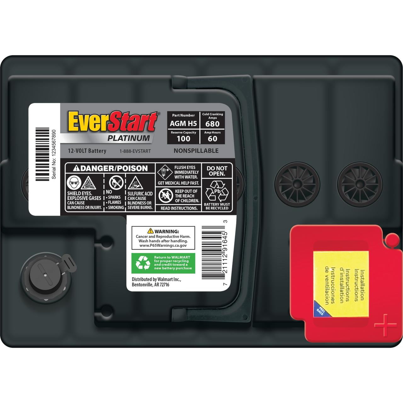 EverStart Platinum AGM Automotive Battery, Group Size H5 / LN2 / 47 12 Volt, 680 CCA