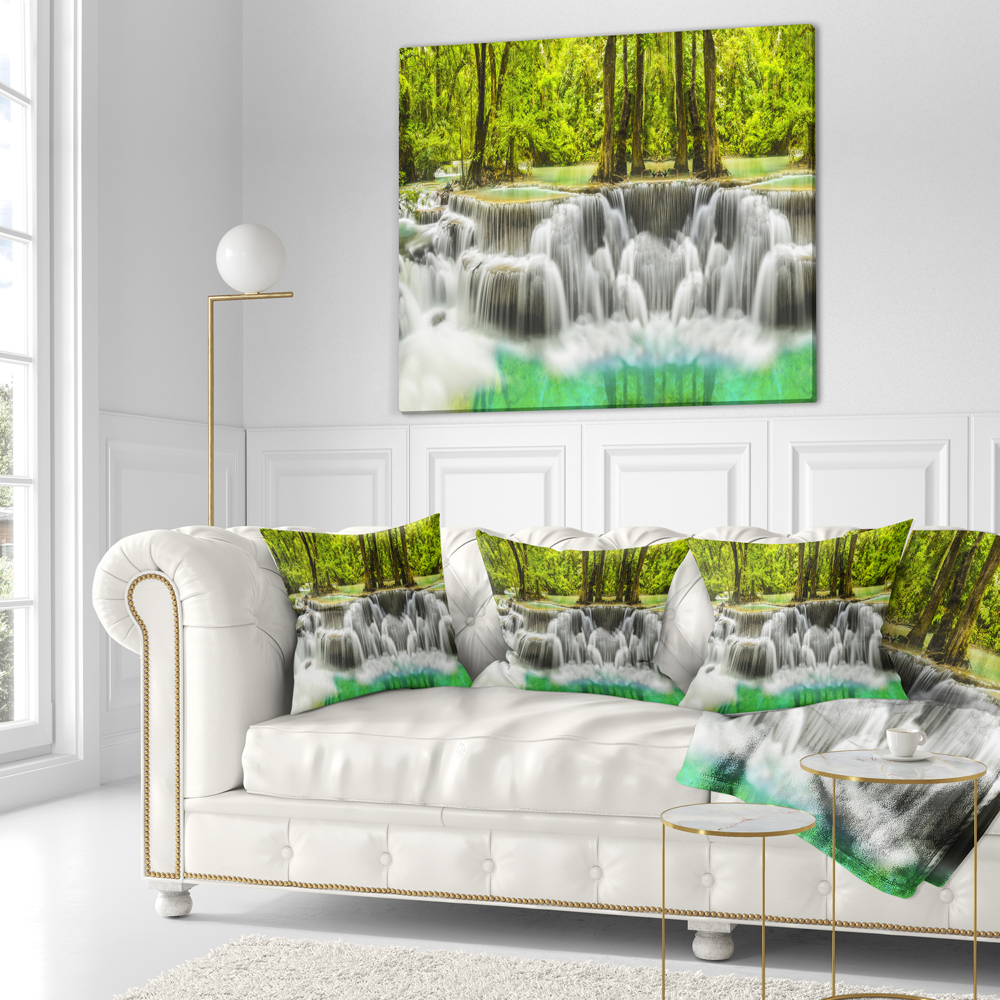 Designart Erawan Waterfall Kanchanaburi Province - Throw Pillow - 18x18