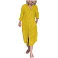 thumbnail image 2 of ClodeEU Women's Lightweight Long Sleeve Linen Blend Midi Dress,Button Down Beach Dress with Pockets Yellow,Womens Plus M, 2 of 5