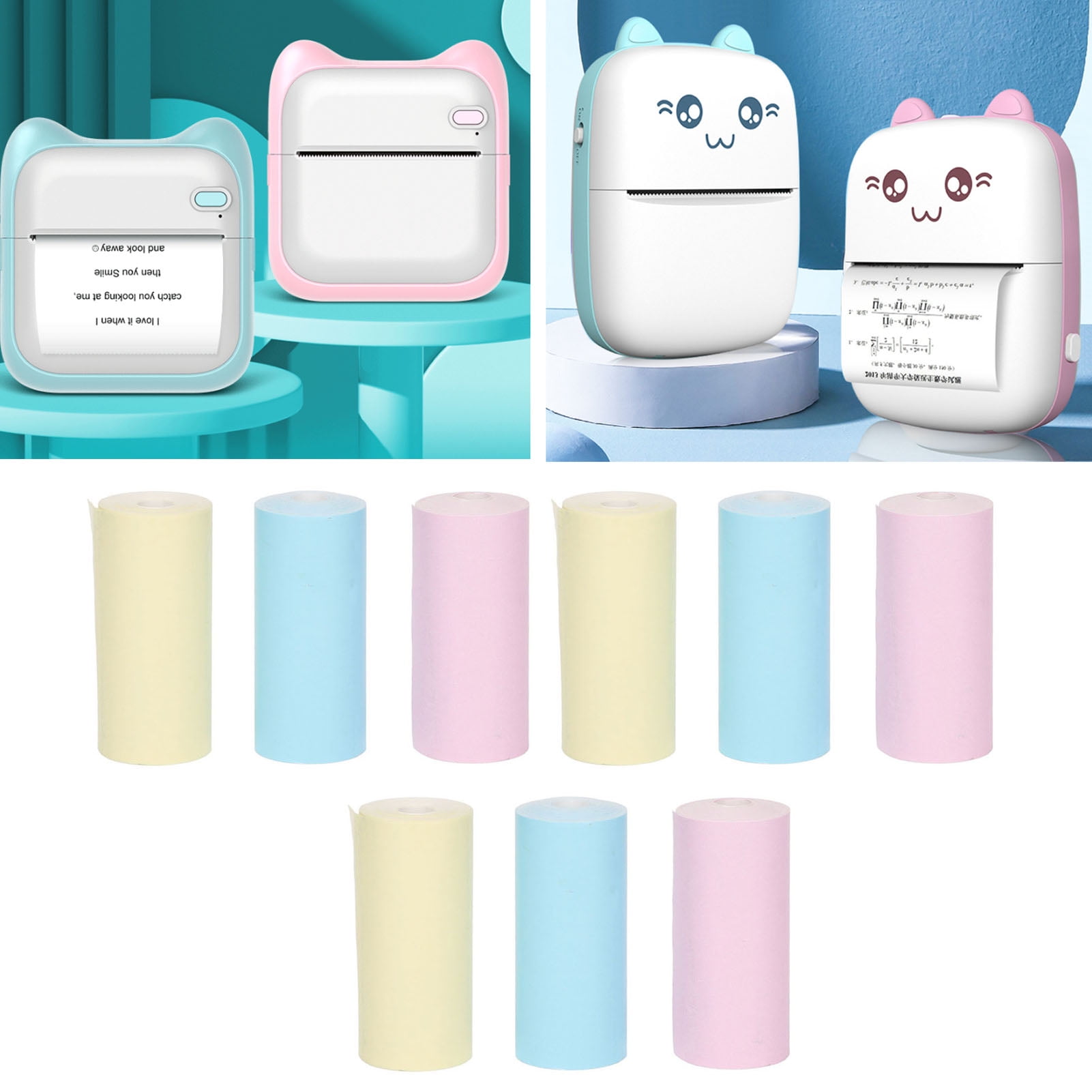 Self Adhesive Printing Paper, Beautiful Durable Mini Printing Paper Roll 9 Pcs Different Colors  for Home