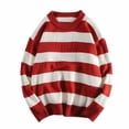 thumbnail image 4 of Suéter de cuello redondo a rayas para hombre, estilo invernal, suéter de punto holgado, suéter informal de estilo moderno, 4 of 5