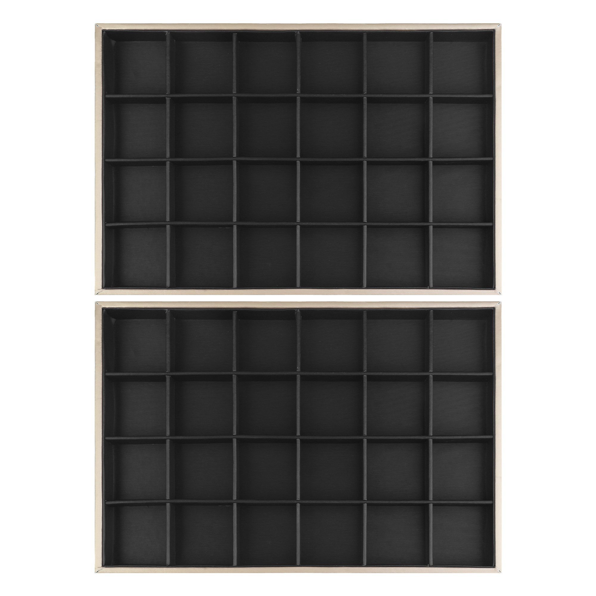 Unique Bargains Set of 2 PU Leather Jewelry Boxes Organizer Trays with Removable Dividers Black 24 Grid Tray