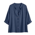 thumbnail image 7 of Only Moment Womens Tops 3/4 Sleeve V Neck Linen Blouses Business Casual Tops Zip Front V Neck Work Shirts Loose Fit Tunic Tops Navy,XL, 7 of 7