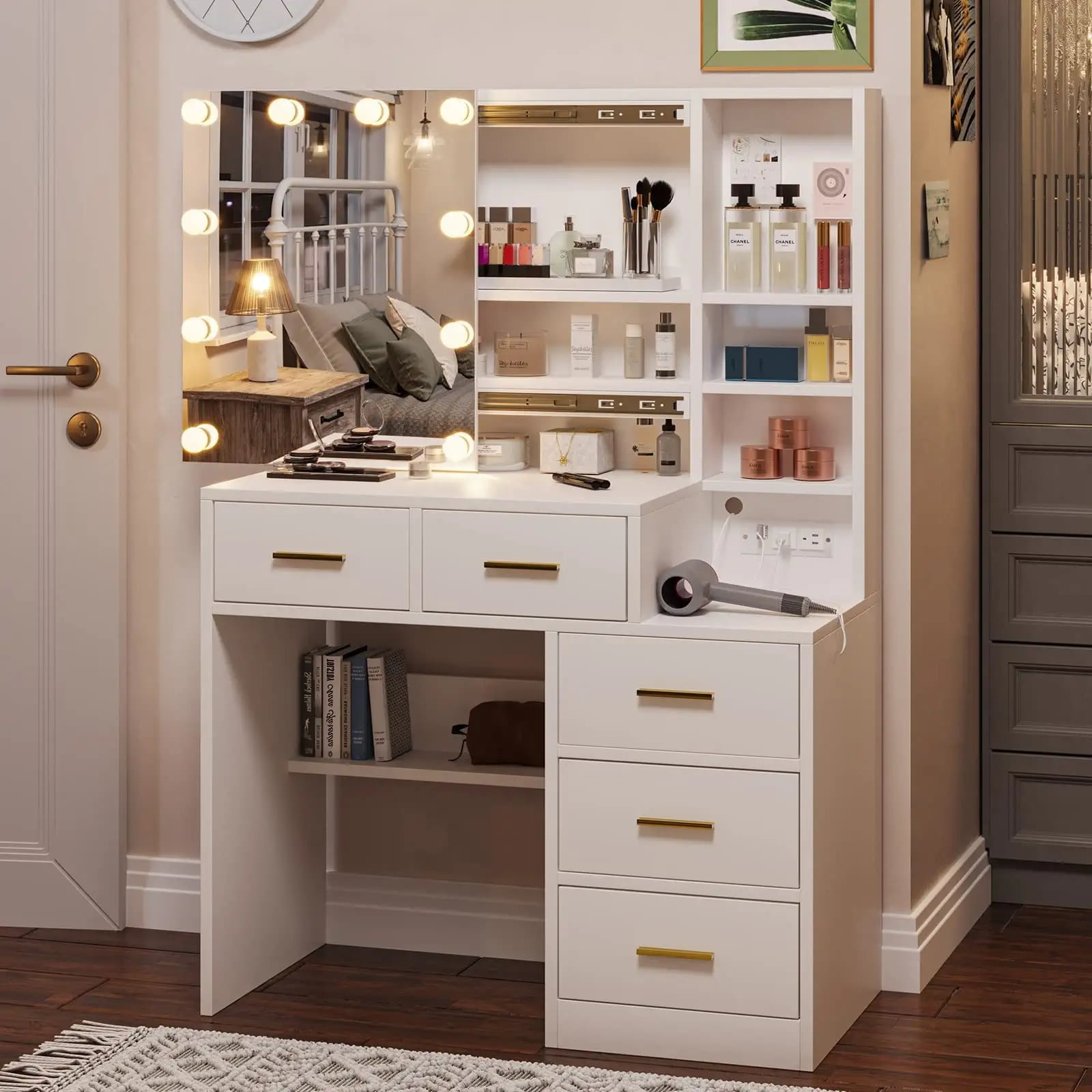Makeup Vanity With Lights Vanity Table With Charging Station Vanity Desk With Sliding Mirror
