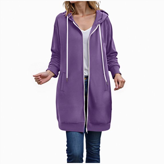 UngA Long Hoodies for Women Zip Up Fashion Sweatshirts Comfortable Long Fleece Sweatshirt with Pockets Women's Hoodies (Purple,M)