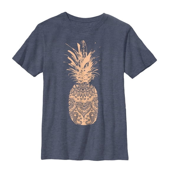 Boy's Lost Gods Henna Print Pineapple  Graphic Tee Navy Blue Heather X Large