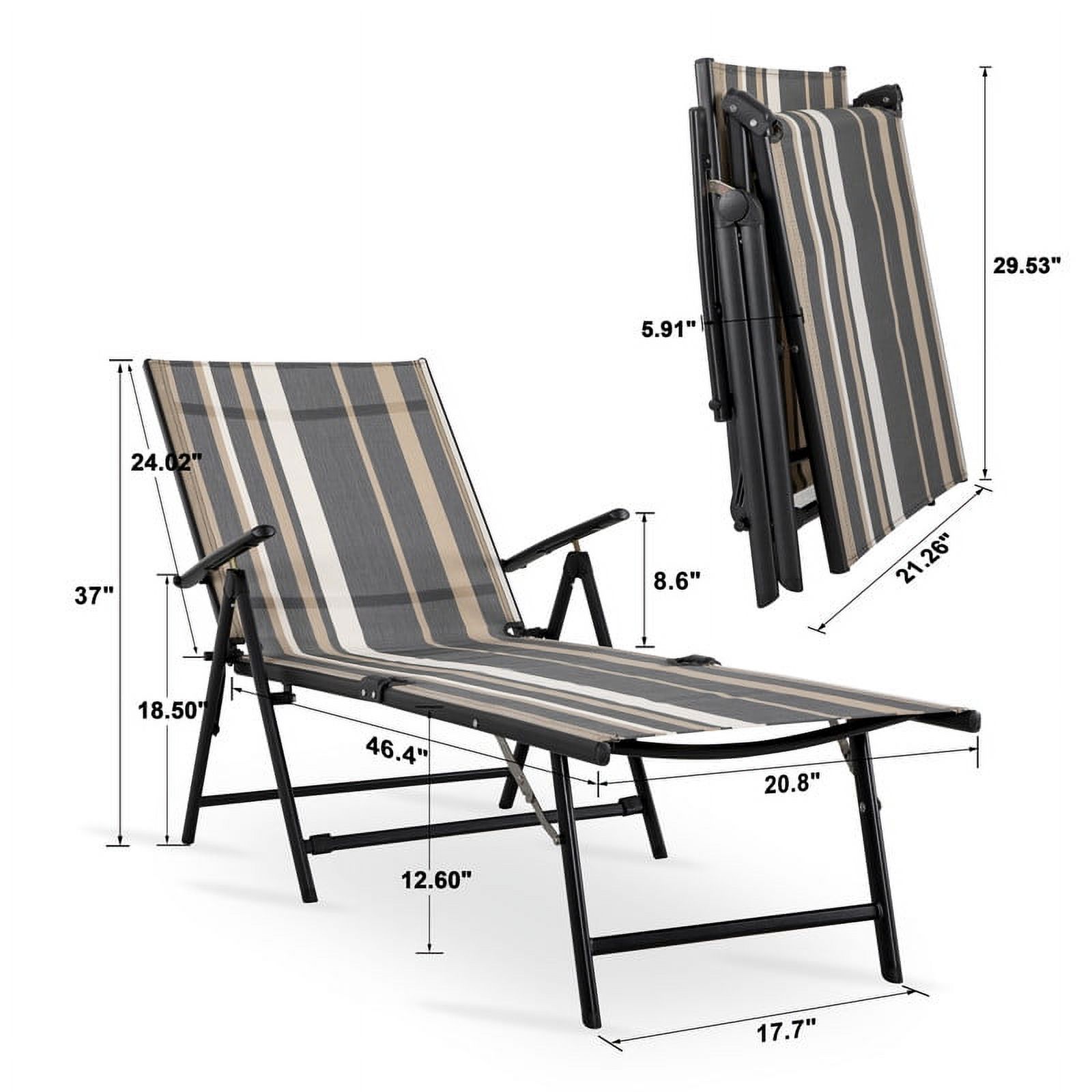 Nuu Garden Outdoor Patio Chaise Lounge Chair Adjustable Folding Pool Lounger w/ Steel Frame - Stripe - image 5 of 9