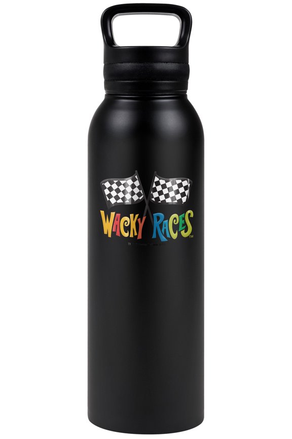 Wacky Races Official Logo 24 oz Insulated Canteen Water Bottle, Leak Resistant, Vacuum Insulated Stainless Steel with Loop Cap, Black