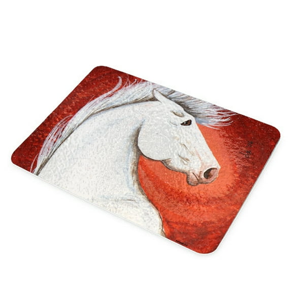 KuzmarK Glass Cutting Board - White Andalusian Stallion Abstract Horse Art by Denise Every