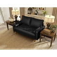 thumbnail image 2 of Koby Home's X Collection Stanley Modern Button-tufted Loveseat, Upholstered in Faux Leather with Track Arms, Cushion Back, and Wooden Legs, 2-Seater for Small Space, Metallic Black Color, 2 of 3