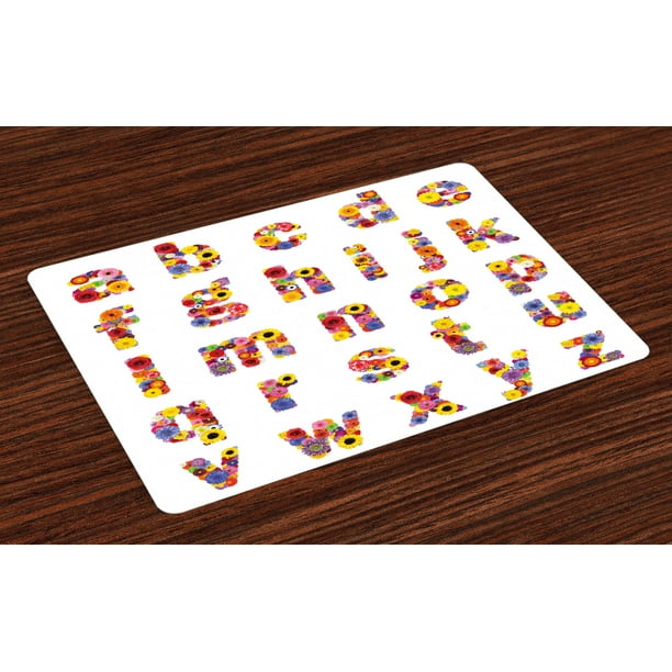 Letters Placemats Set of 4 Floral Alphabet with Blooming Letters