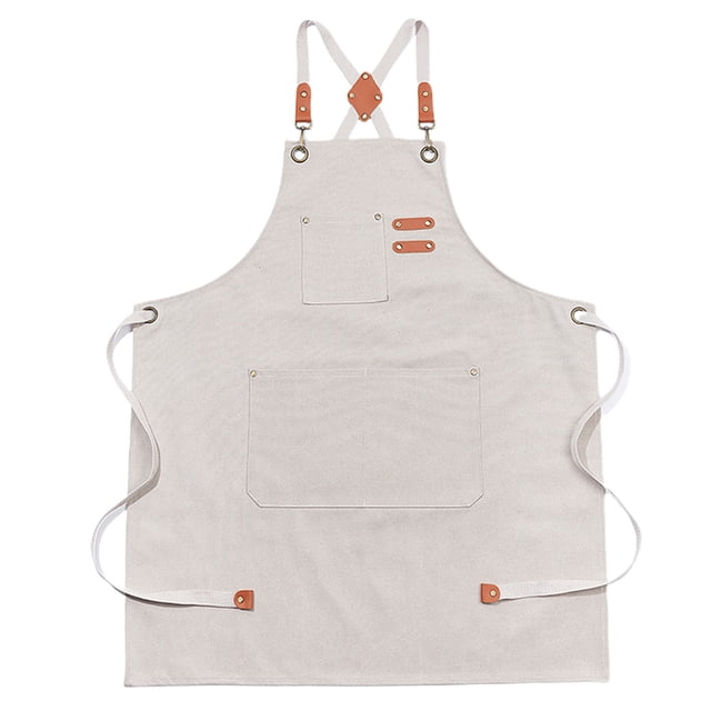Dinheiro Delantales de algodón con espalda cruzada para hombres y mujeres con bolsillos grandes, delantal de trabajo ajustable, aproximadamente 75 * 68 cm