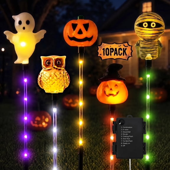 Leyaron Halloween Decorations Outdoor Lights, 10-Pack 8 Modes Halloween Pumpkin Ghost Garden Stake Lights Waterproof for Outside Home Patio Yard Pathway Grave Lawn Porch Party Decor