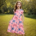 thumbnail image 4 of Babcutegg Stylish Summer Short Sleeve Ruffled Dress With Round Neck, Playful Print, Functional Pockets And Tiered Silhouette Pink Size 10, 4 of 6