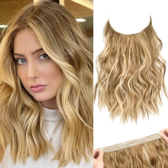 Invisible Wire Hair Extensions with Thinner Softer Lace Weft (Medium Blonde with Blonde Highlights, 12 Inch (Pack of 1))