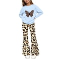 thumbnail image 2 of Spazoro Girls Outfit Set, Long Sleeve Animal Print Loose Fit Elastic Waist Crewneck Flared Leg Casual Graphic Top and Pants 2 Piece Outfits Blue Size 7-8, 2 of 8
