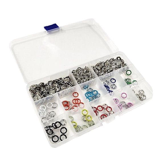 100PCS 9.5mm Prong PRESS STUDS Open Sew Snaps Buttons Fasteners with Storage Box