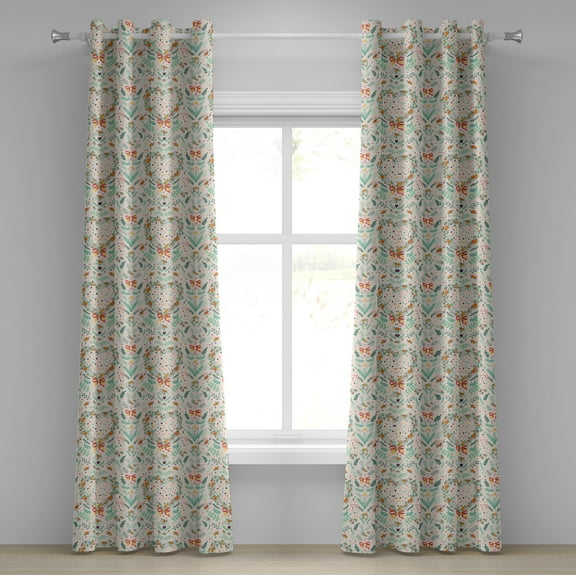Ambesonne Flowers Grommet Curtain, Vintage Hearts Ribbons, 50" x 84", Beige Mint