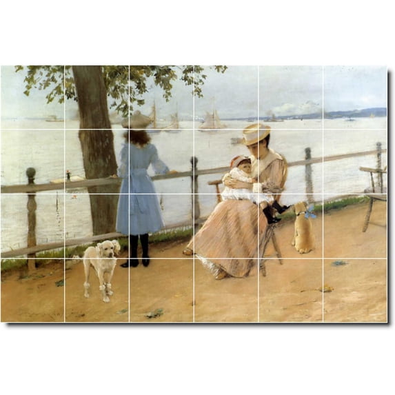 Ceramic Tile Mural-William Chase Waterfront Painting 408. 25.5" w x 17" h using (24) 4.25 x 4.25 ceramic tiles