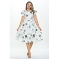 thumbnail image 2 of Off White Grey 1x-2x Plus Size Women's Short Puff Sleeve Midi Floral Cocktail Flare Tea Party, Formal and Casual Dresses, 2 of 5