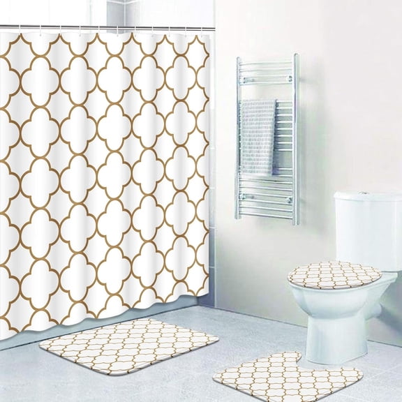 4 Pcs Shower Curtain Set with 12 Hooks, Cute Fish Sea Ocean, Bathroom Decor Underwater Crab Octopus Animal Bathing with Non-Slip Rugs Toilet Lid Cover Bath Mat 72"x72"