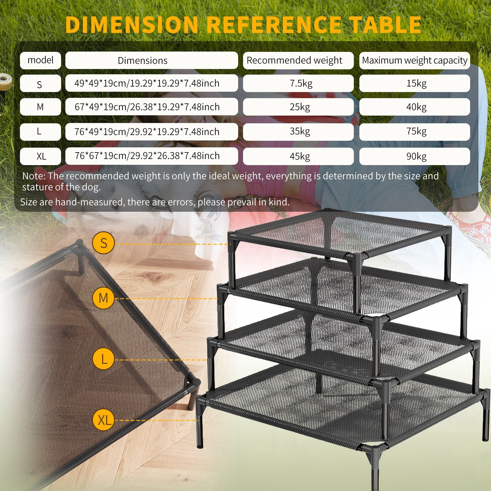 XXL Breathable Mesh Elevated Pet Bed, Removable Washable Non-Slip Foldable Cooling Dog Cat Bed Indoor Outdoor
