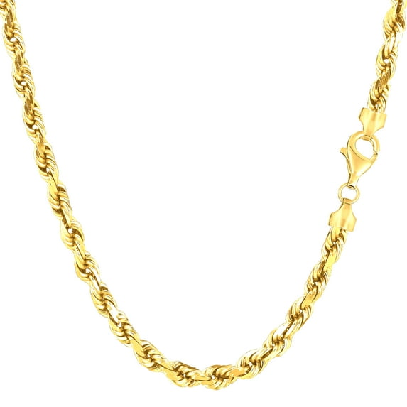 14k Yellow Solid Gold Diamond Cut Rope Chain Necklace, 4.0mm, 22"