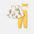 thumbnail image 3 of PatPat Toddler Girls Clothes 3pcs Toddler Girl Floral Print Long-sleeve Tee & Pants and Headband Set, Yellow, 5-6T, 3 of 6
