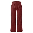 thumbnail image 6 of Womens Linen Pants Wide Leg Drawstring Waist Cotton Linen Pants Summer Casual Loose Fit Trousers with Pockets Wine XL, 6 of 6