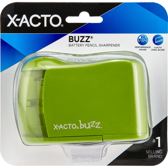 X-Acto 2012685 Buzz batry pencl Sharpener, Assorted Colors, Safety Shut-off When Receptacle is Removed, Steel Razor Cutter, Color May Vary