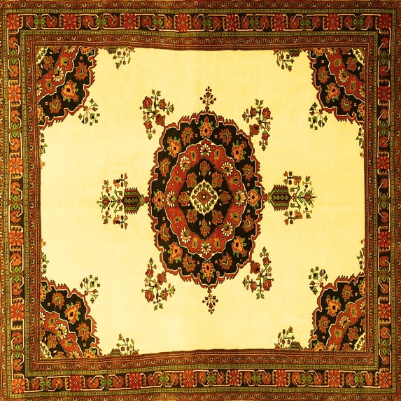 Ahgly Company Indoor Square Medallion Yellow Traditional Area Rugs, 8' Square