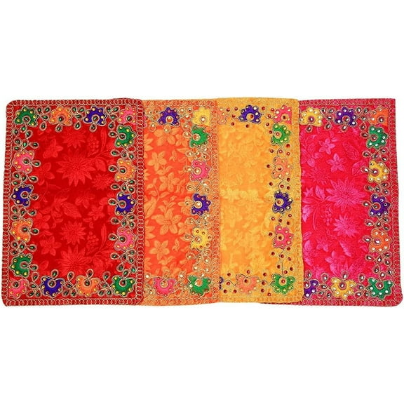 Medium Pooja Velvet Mat Aasan Puja Aasan Decorative Cloth Set of 4 (Size:-11 Inches X 7 Inches,) for Multipurpose Pooja Decorations Item & Article