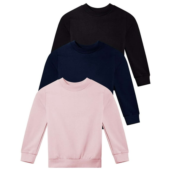 Real Essentials 3-Pack: Girls Ultra-Soft & Warm Long Sleeve Fleece Crew Neck Pullover Sweatshirt